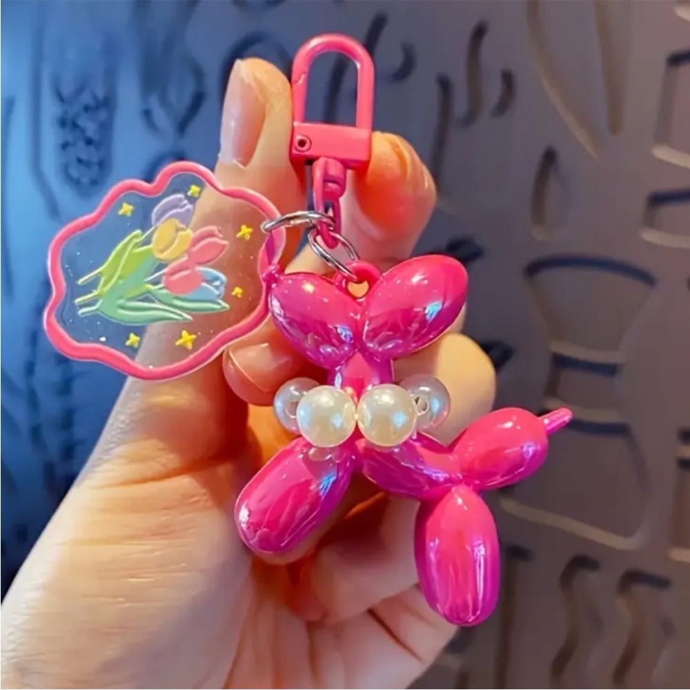 Balloon Dog Keychain Bag Charm Hot Pink NEW